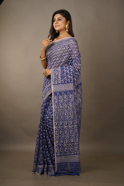 Handwoven Indigo Dhakai Jamdani Saree