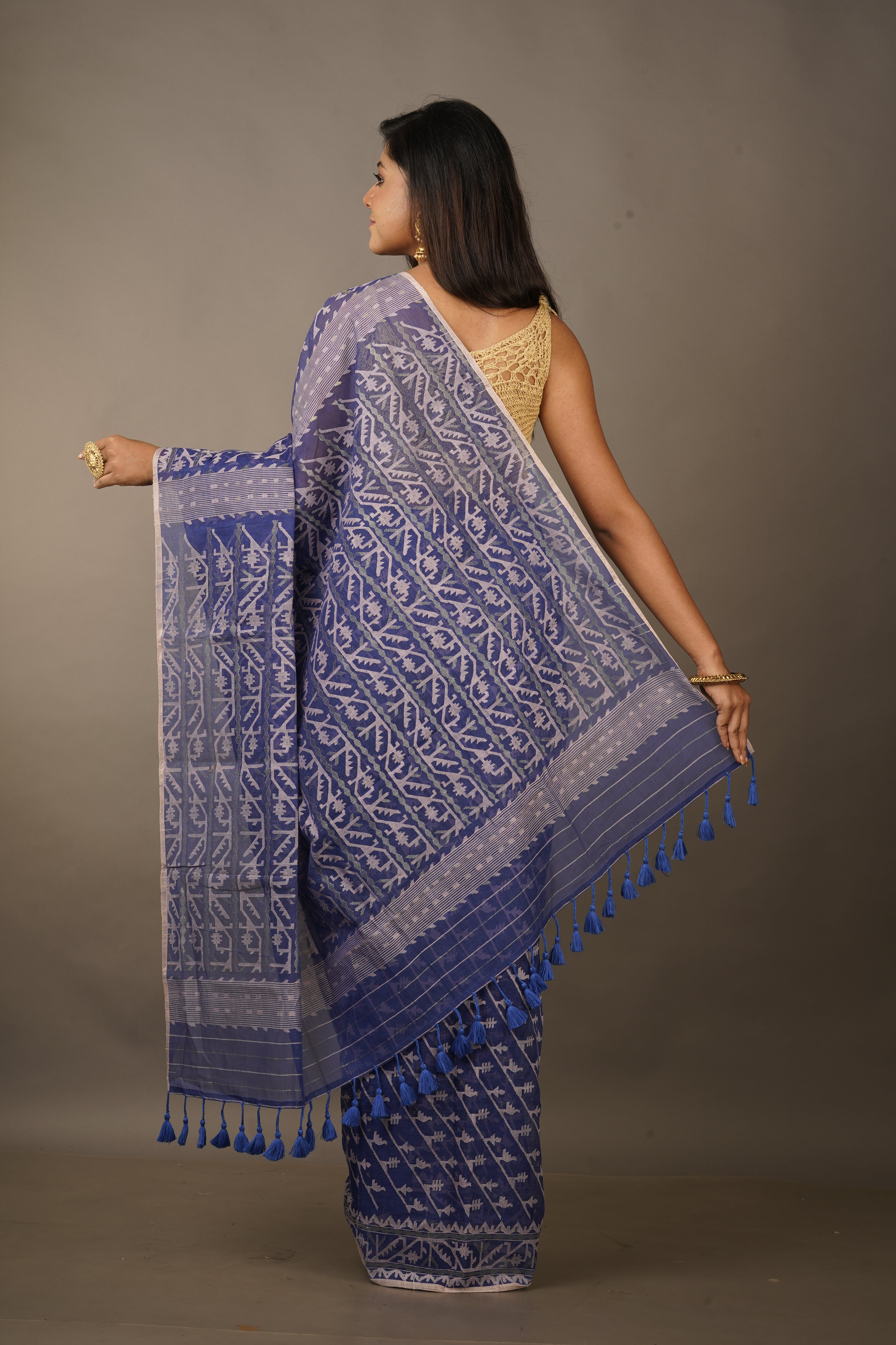 Handwoven Indigo Dhakai Jamdani Saree