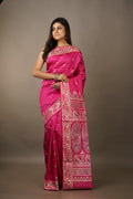 Handwoven fuchsia pink Baluchari silk saree