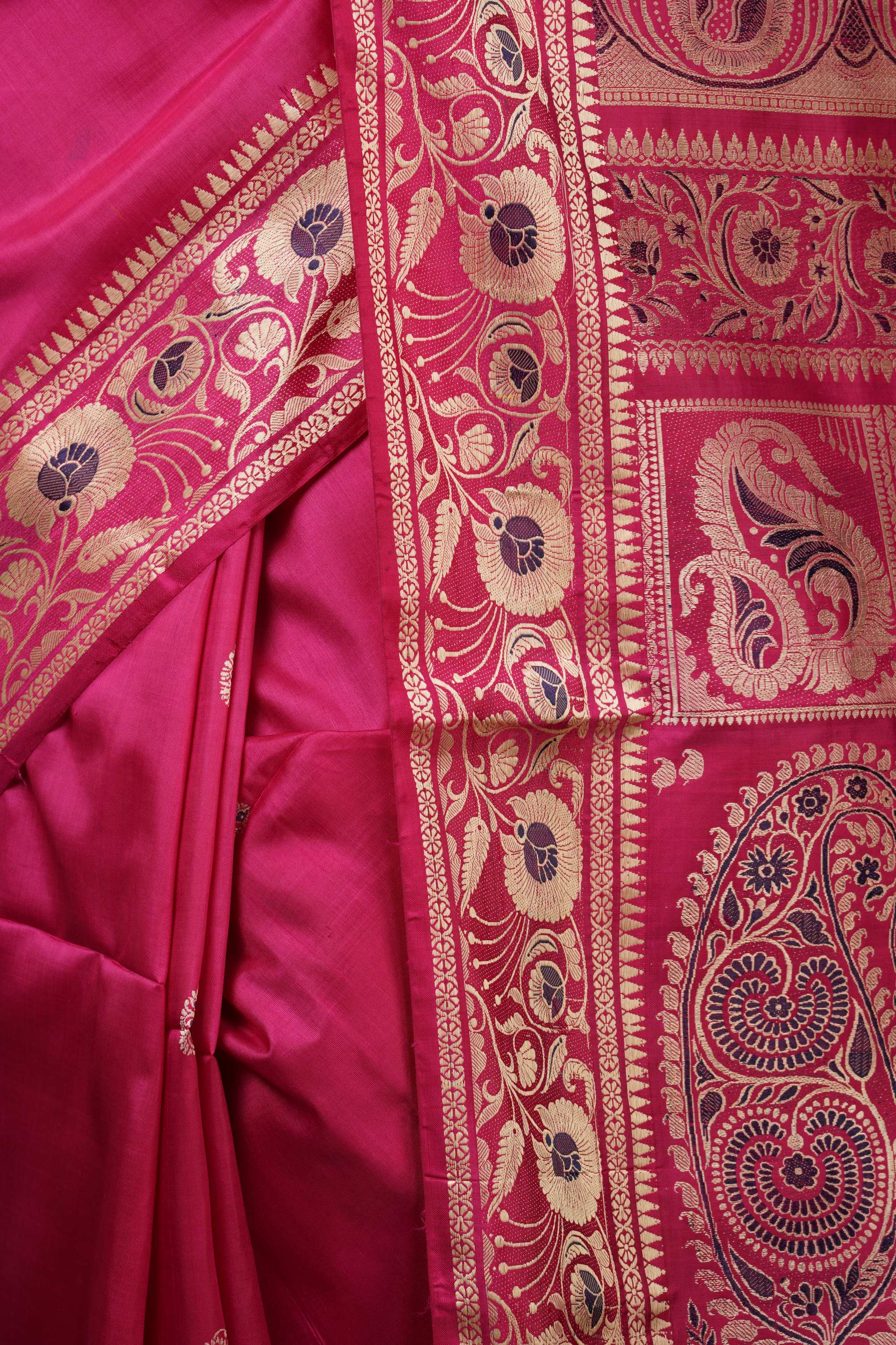 Handwoven Fuchsia Pink Baluchari  Saree