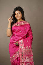 Handwoven Fuchsia Pink Baluchari  Saree