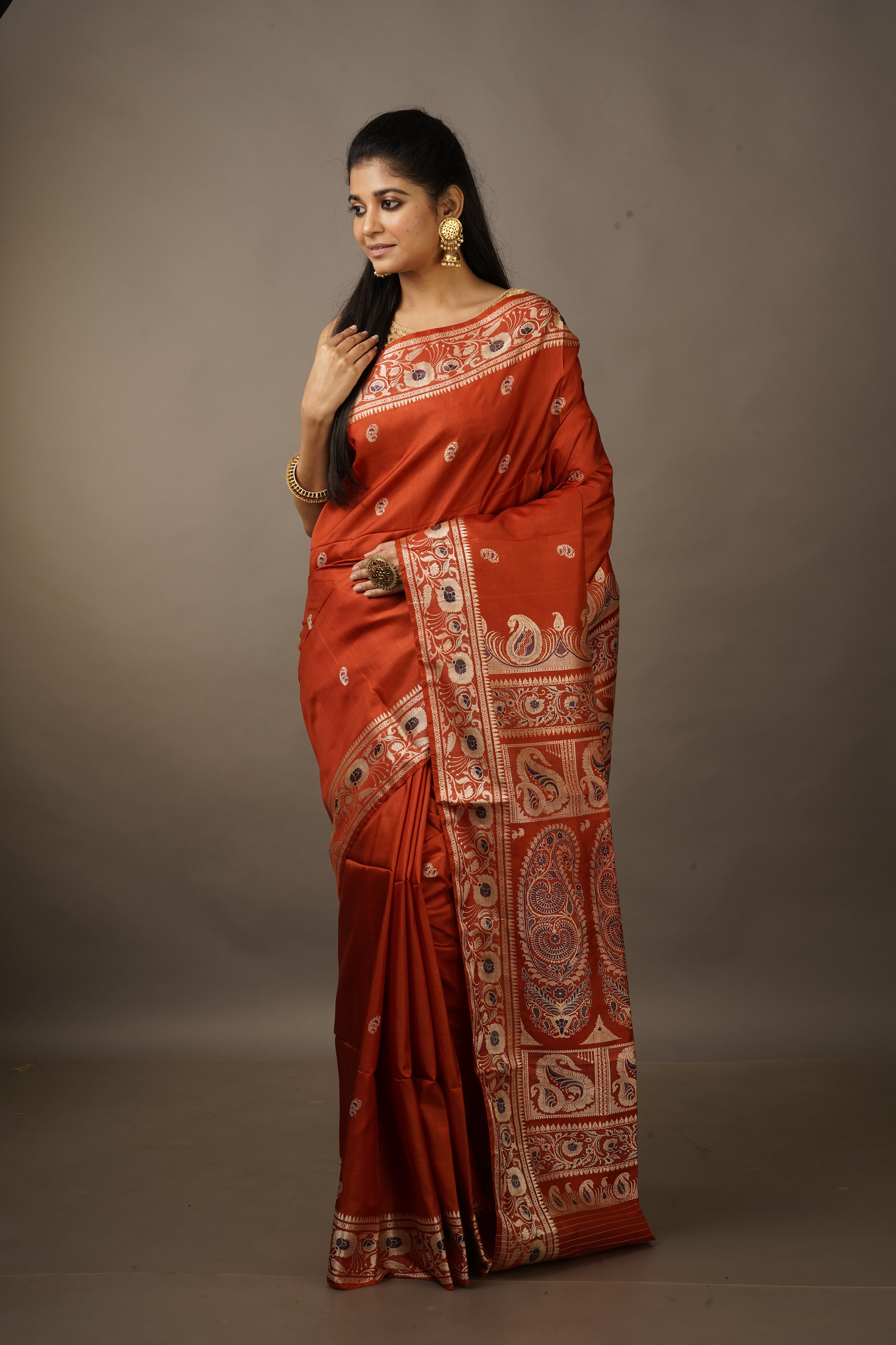 Handwoven Red Baluchari Saree