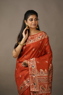 Handwoven Red Baluchari Saree