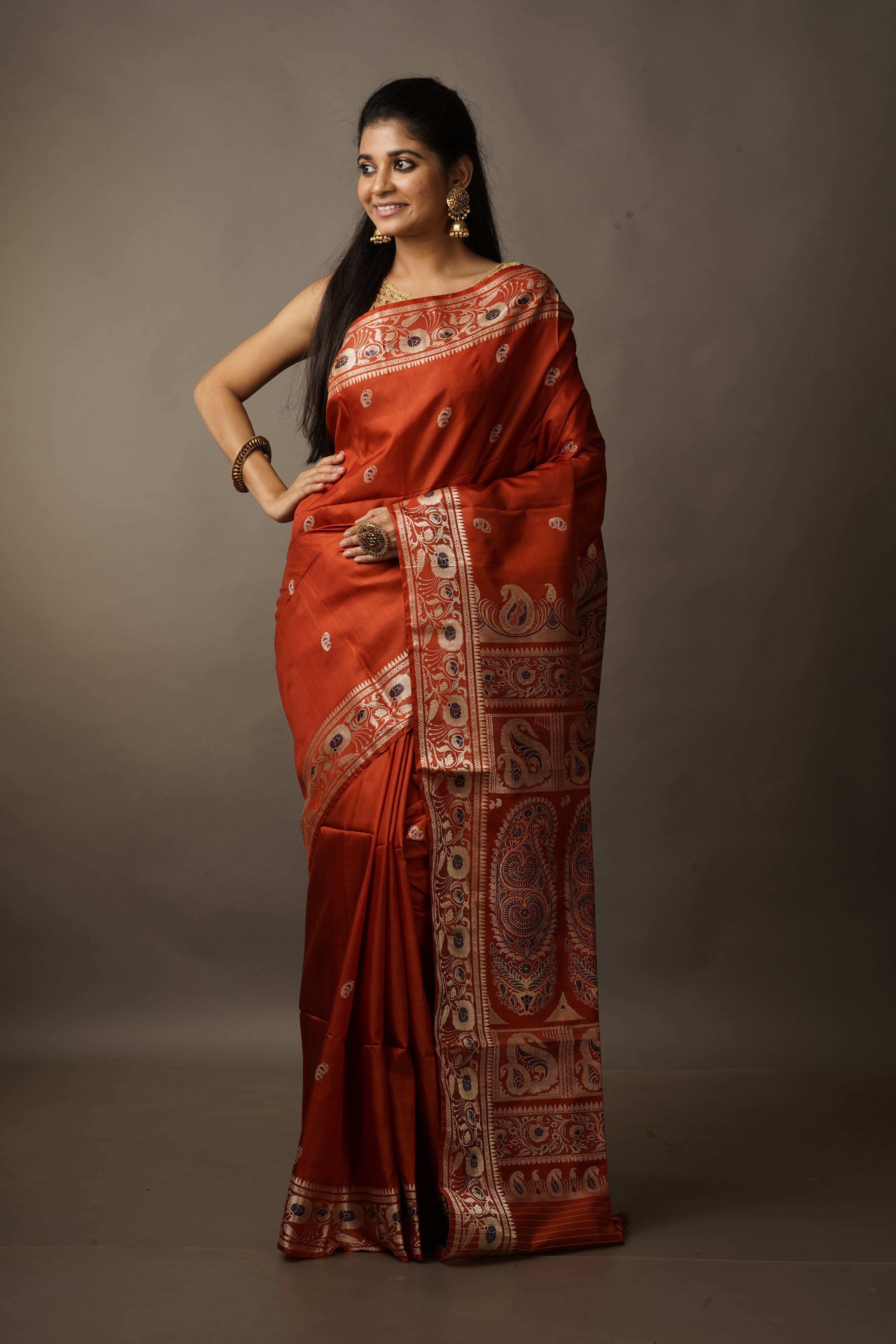 Handwoven Red Baluchari Saree