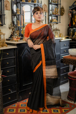 Handwoven Black cotton saree