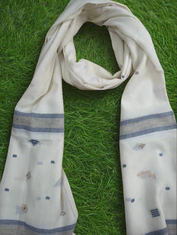 White Jamdani Scarf - Aankona