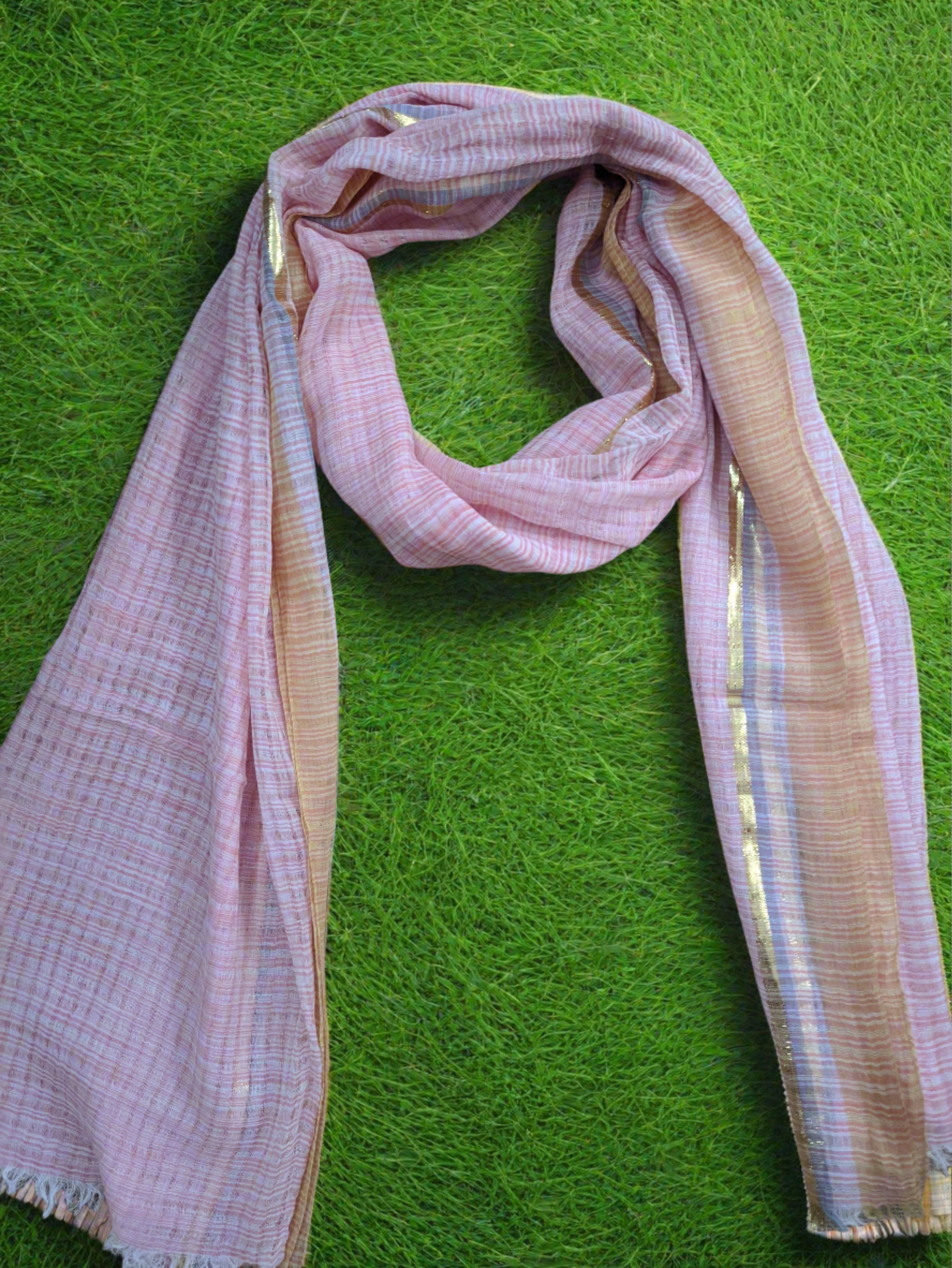 Handwoven Pink Off White Check Scarf