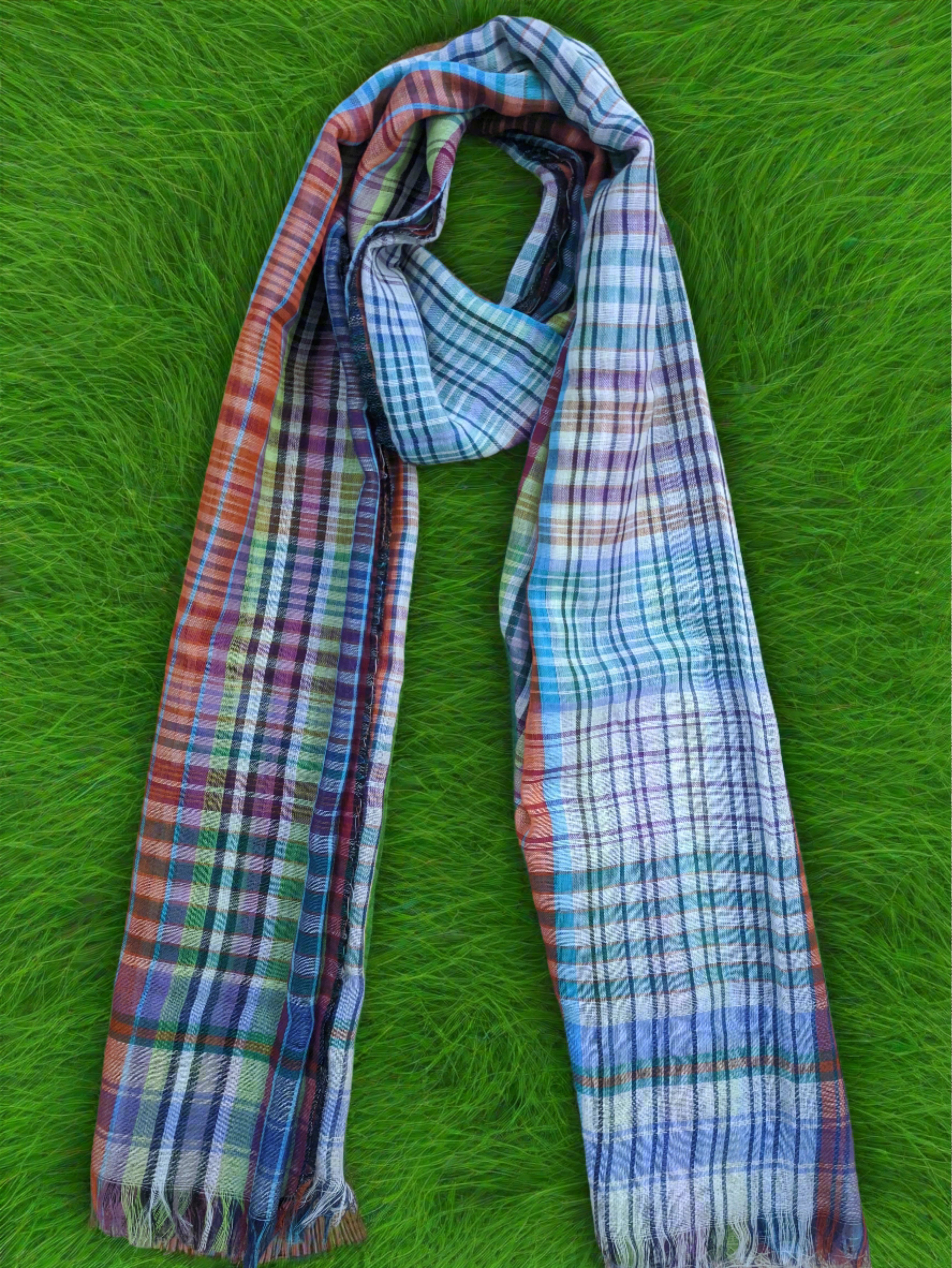 Handwoven wool cotton check scarf