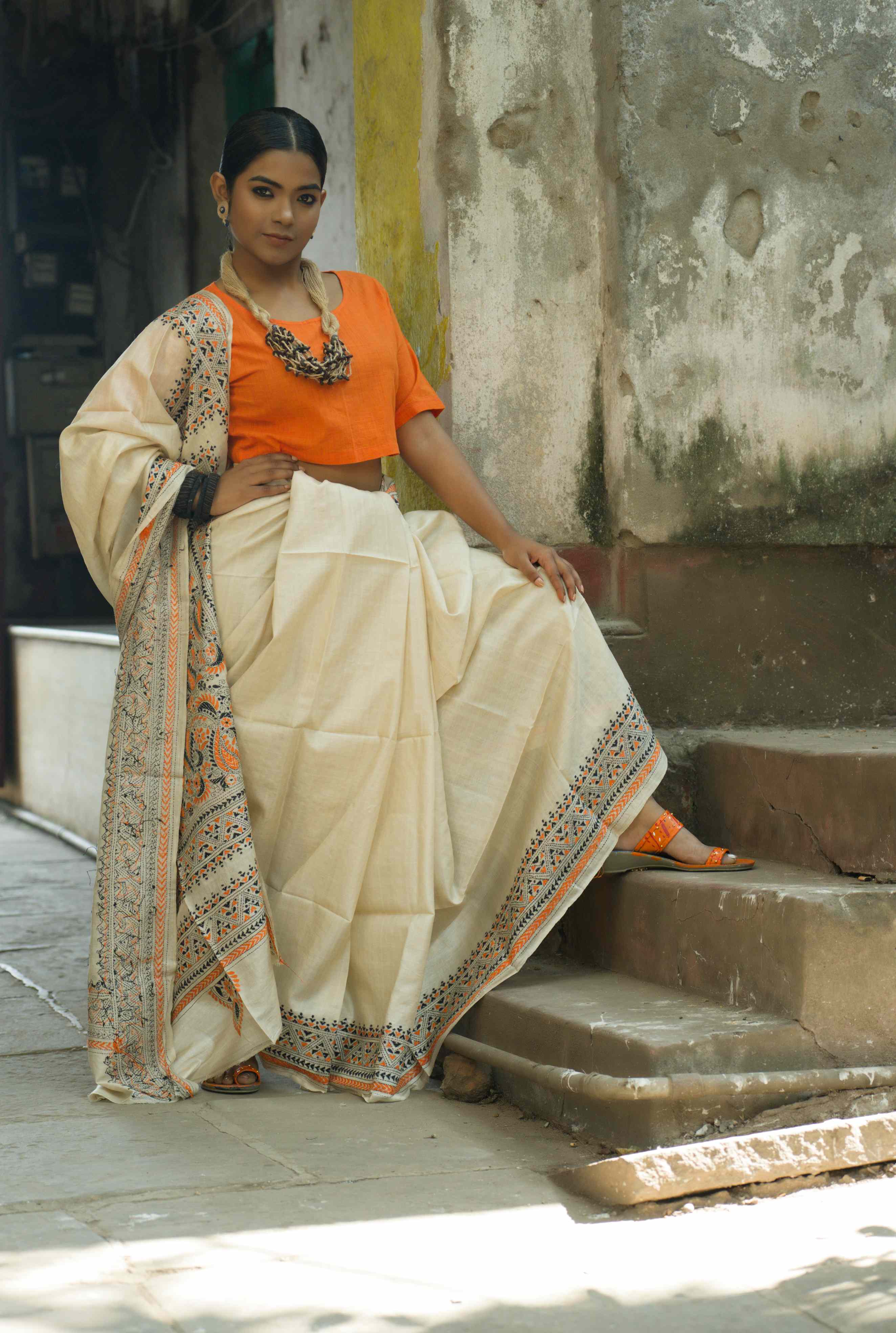 Handwoven Pure Tussar Saree With Kantha Work