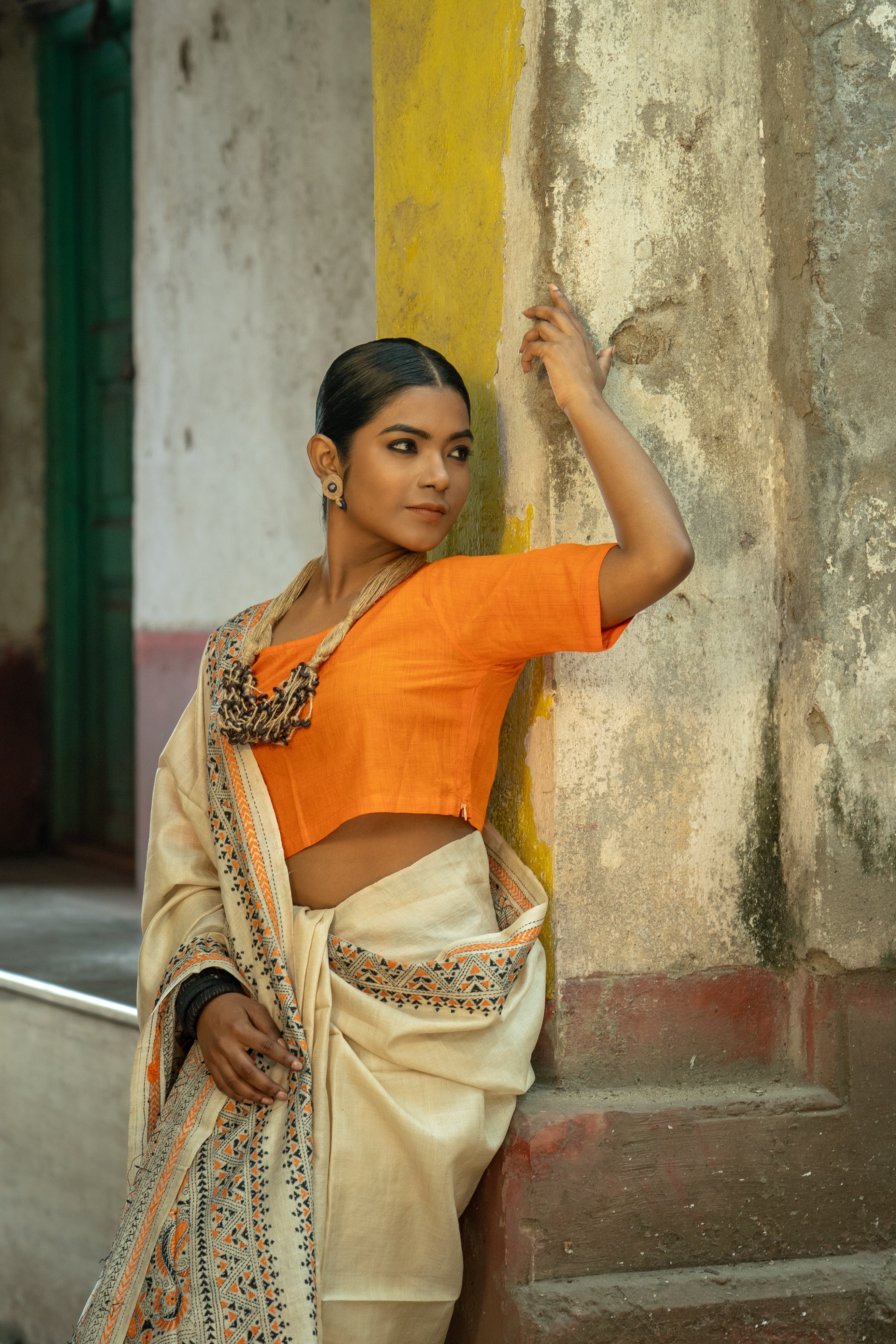 Handwoven Pure tussar saree with kantha work