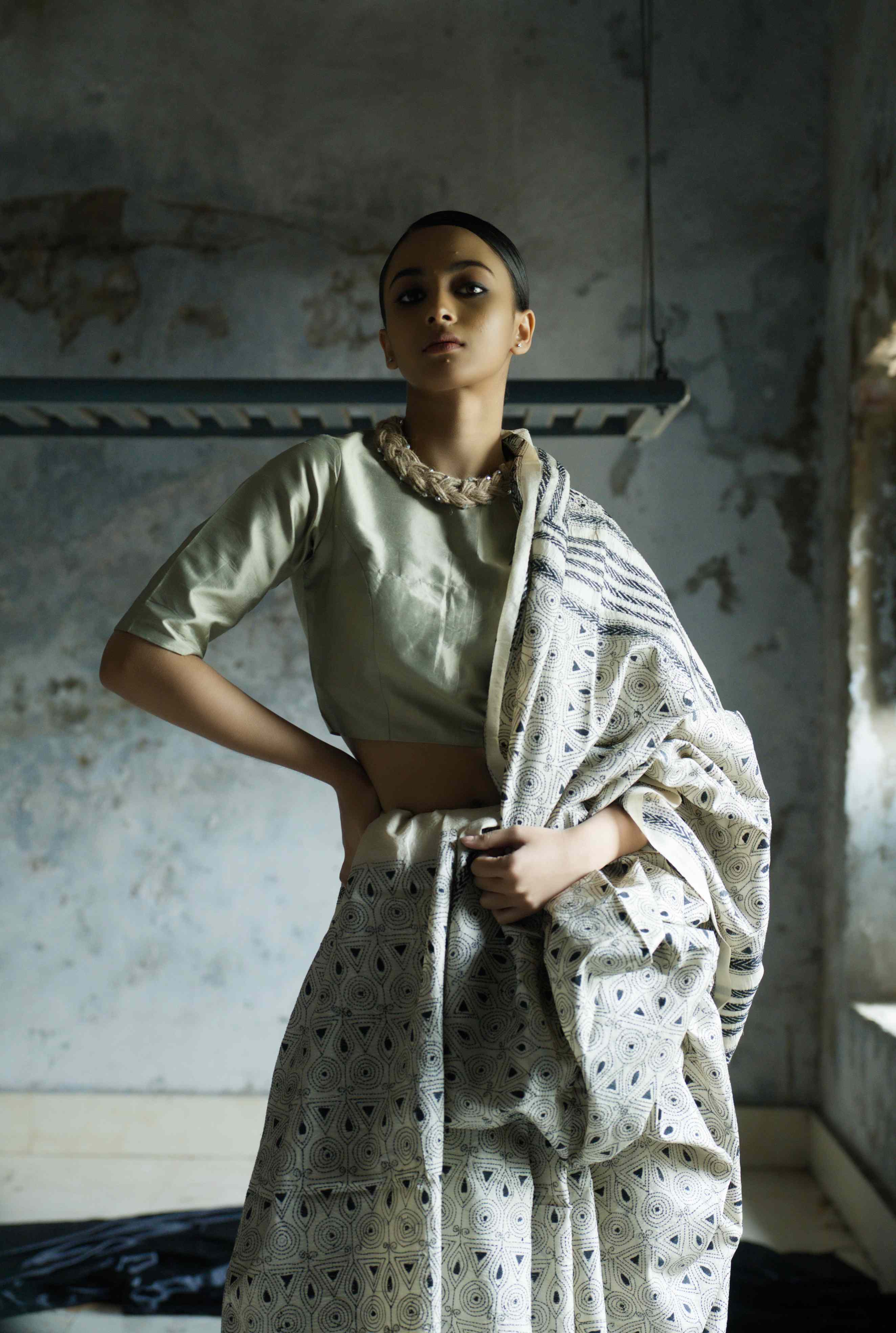 Handwoven Gachi Tussar Saree With Kantha Work