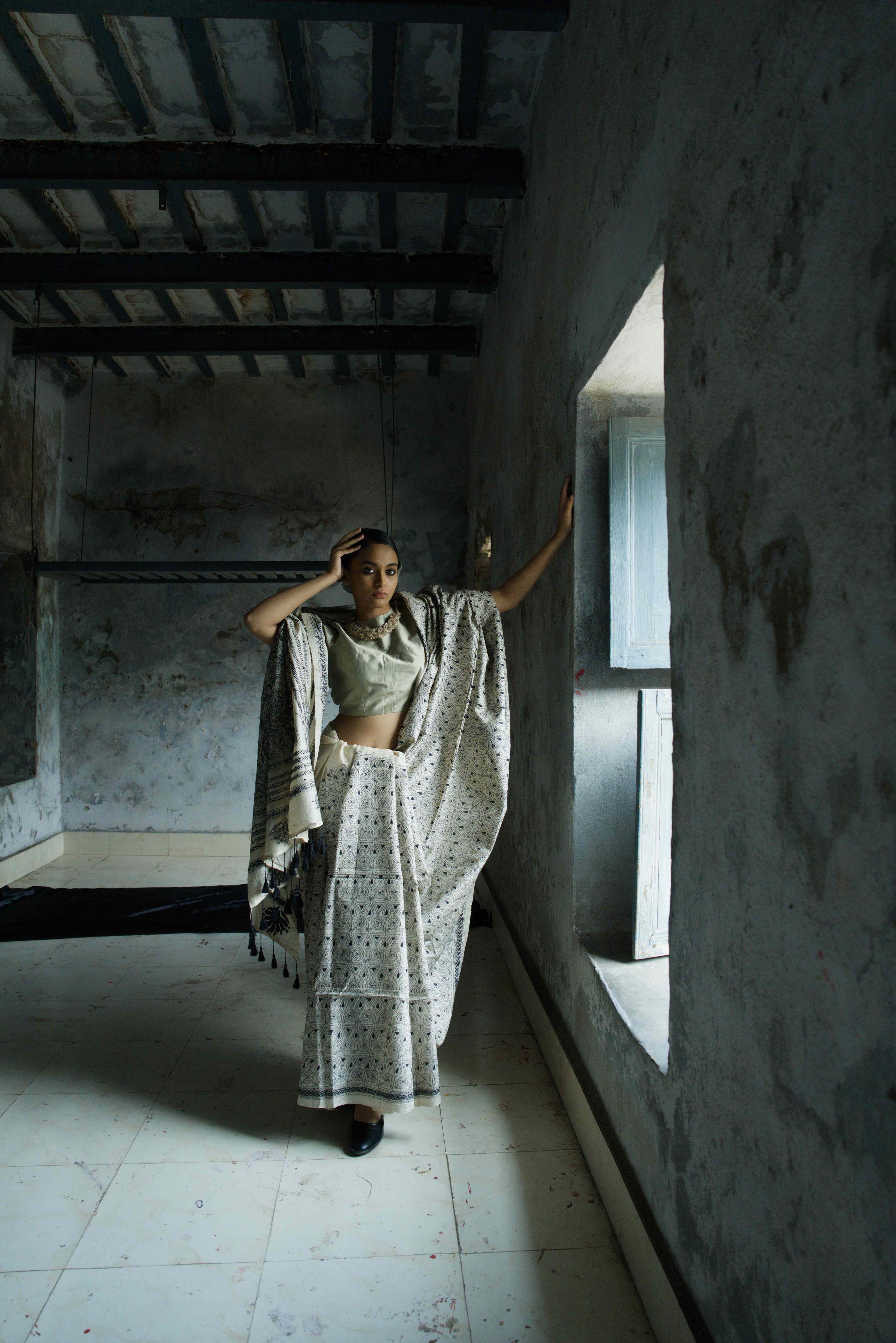 Handwoven Gachi Tussar Saree With Kantha Work