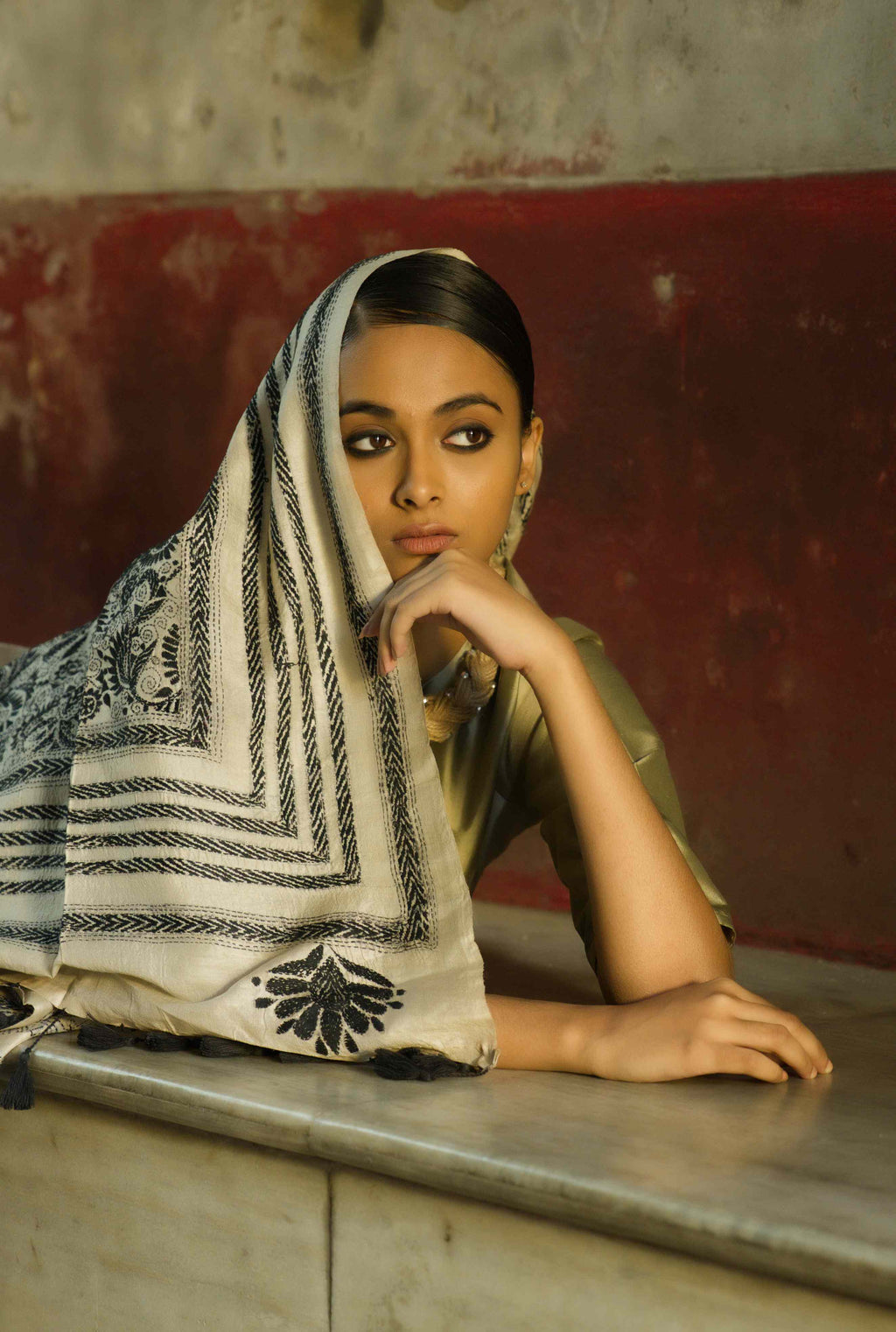 Handwoven Gachi Tussar Saree With Kantha Work