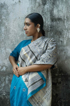 Handwoven Blue Tussar Saree With Kantha Work