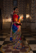 Handwoven multicolor Tussar saree with Kantha work