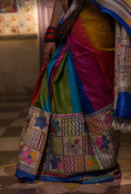 Handwoven Multicolor Tussar Saree With Kantha Work