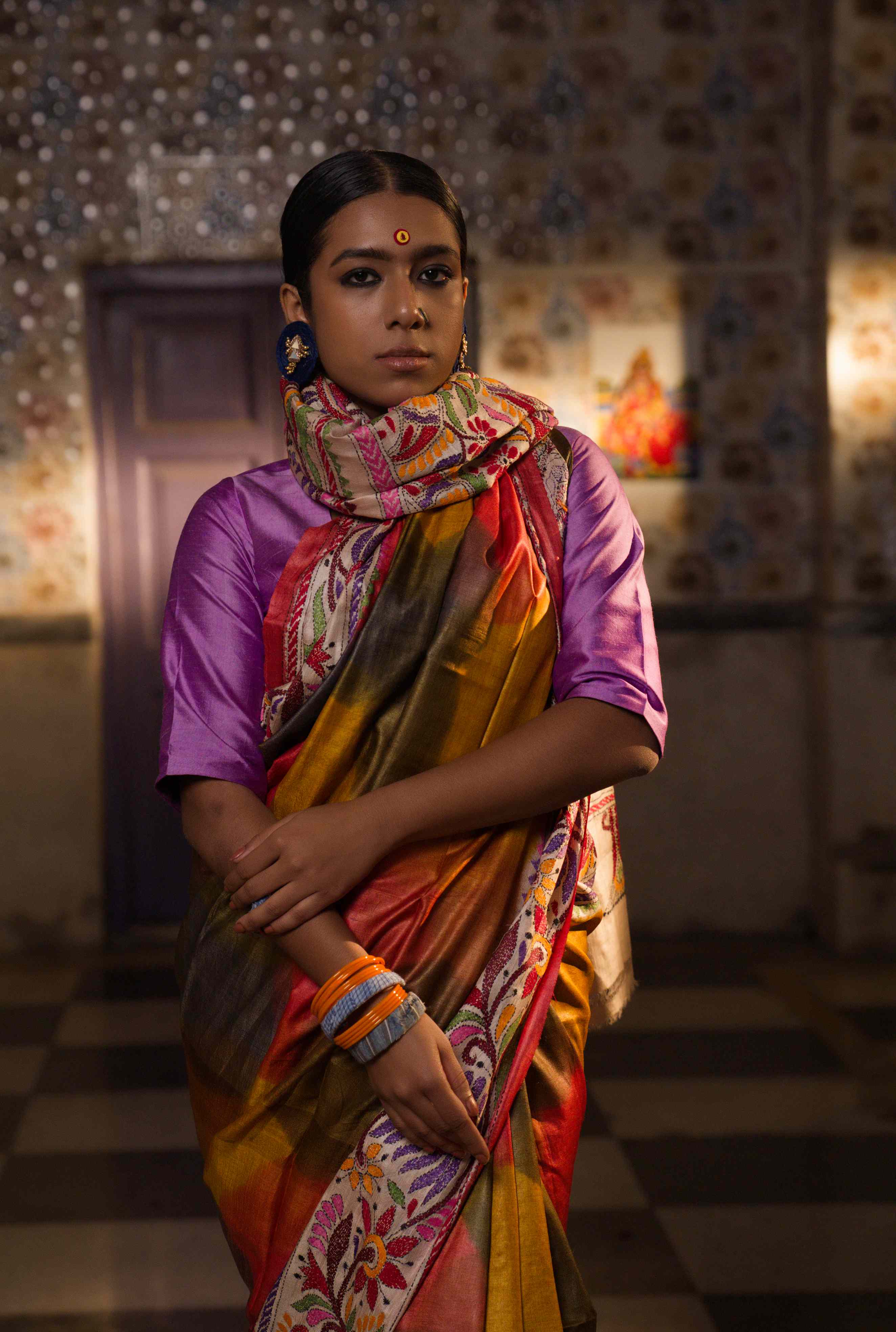 Handwoven Tussar Saree With Kantha Work