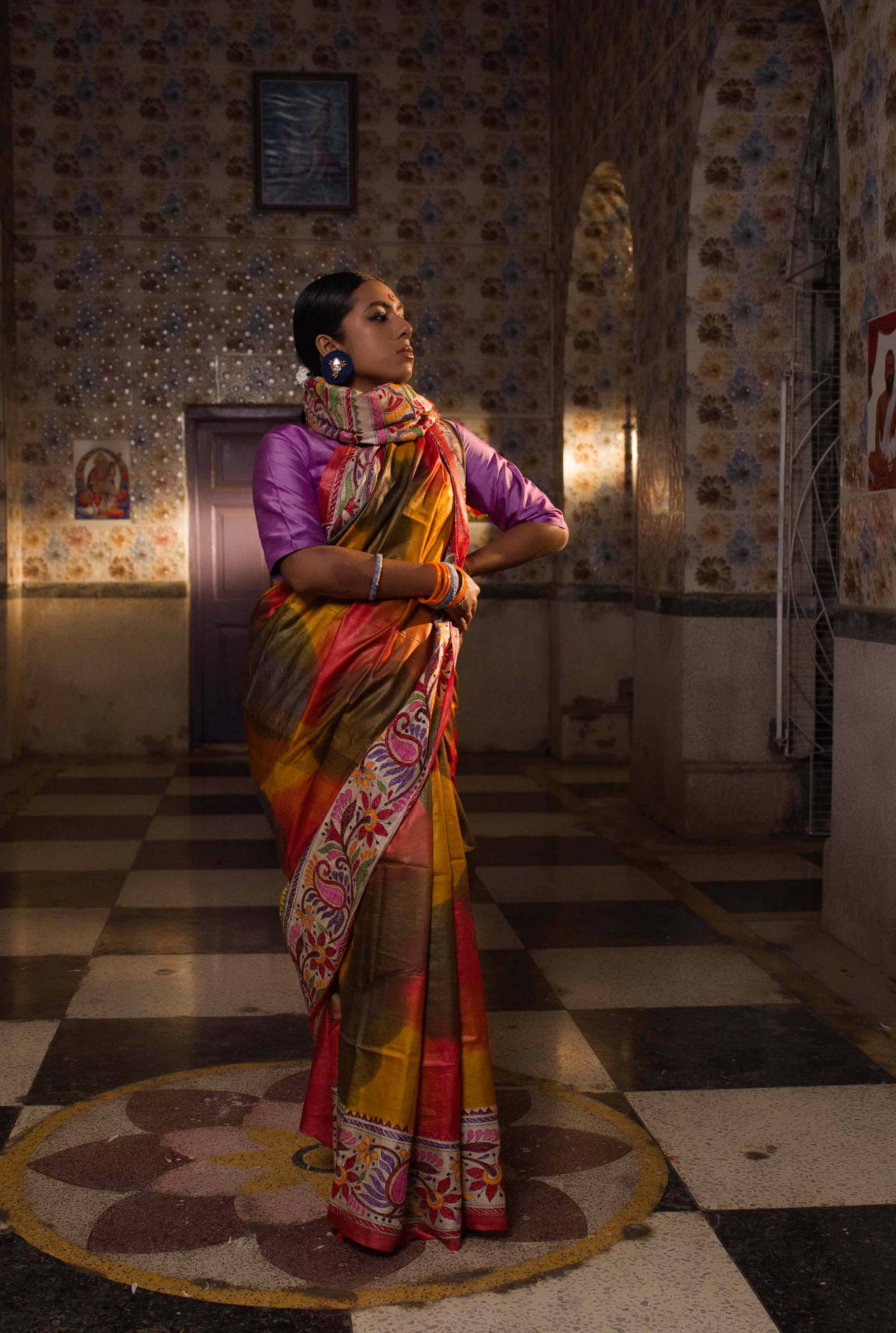 Handwoven Tussar Saree With Kantha Work
