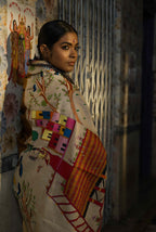 Handwoven Bronze Tussar Saree With Kantha Work