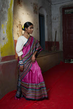 Handwoven Pink Tussar Saree With Kantha Work