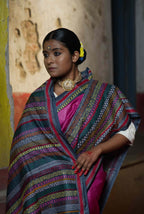 Handwoven Pink Tussar Saree With Kantha Work