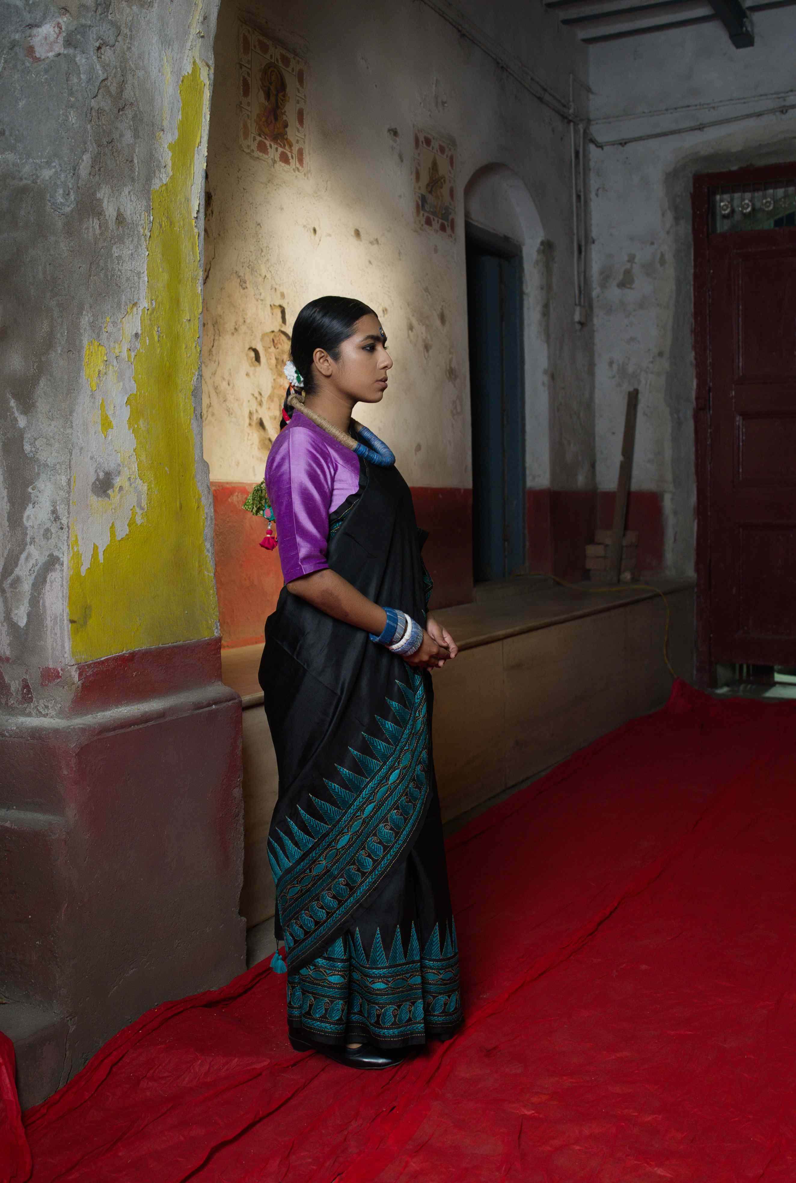Handwoven Black Pure Silk Saree With Elegent  Kantha Work