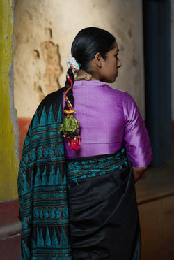 Handwoven Black Pure Silk Saree With Elegent  Kantha work