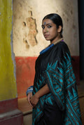 Black pure silk saree with Kantha work — handwoven