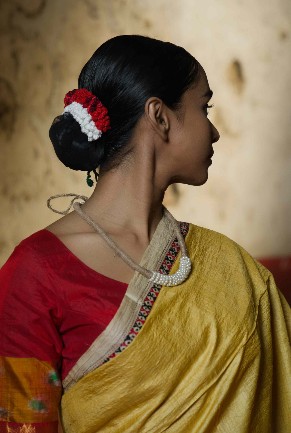 Handwoven Yellow Tussar Saree With Kantha Work
