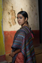 Handwoven copper brown Tussar saree with Kantha work