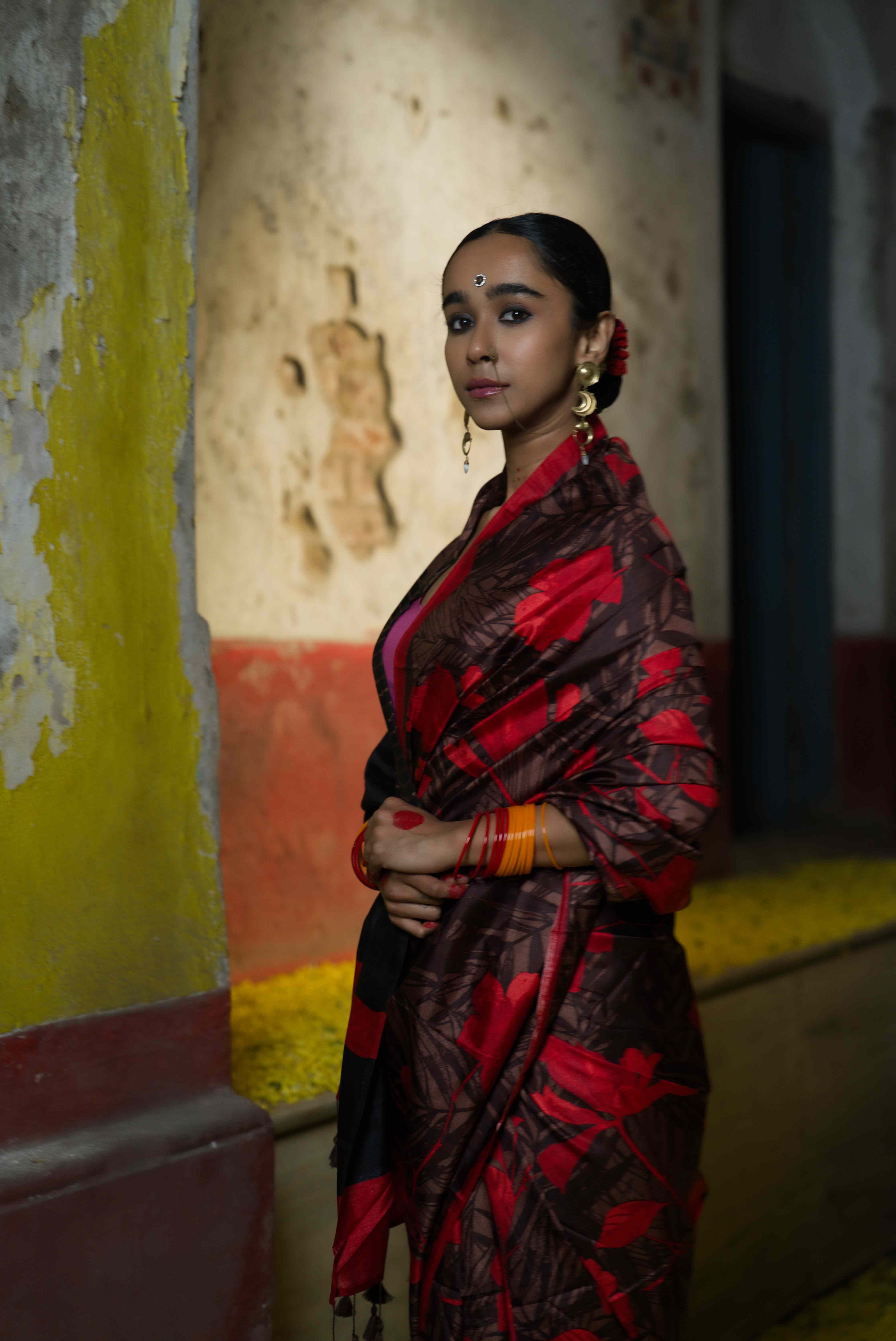 Handwoven black Printed Pure Silk Saree