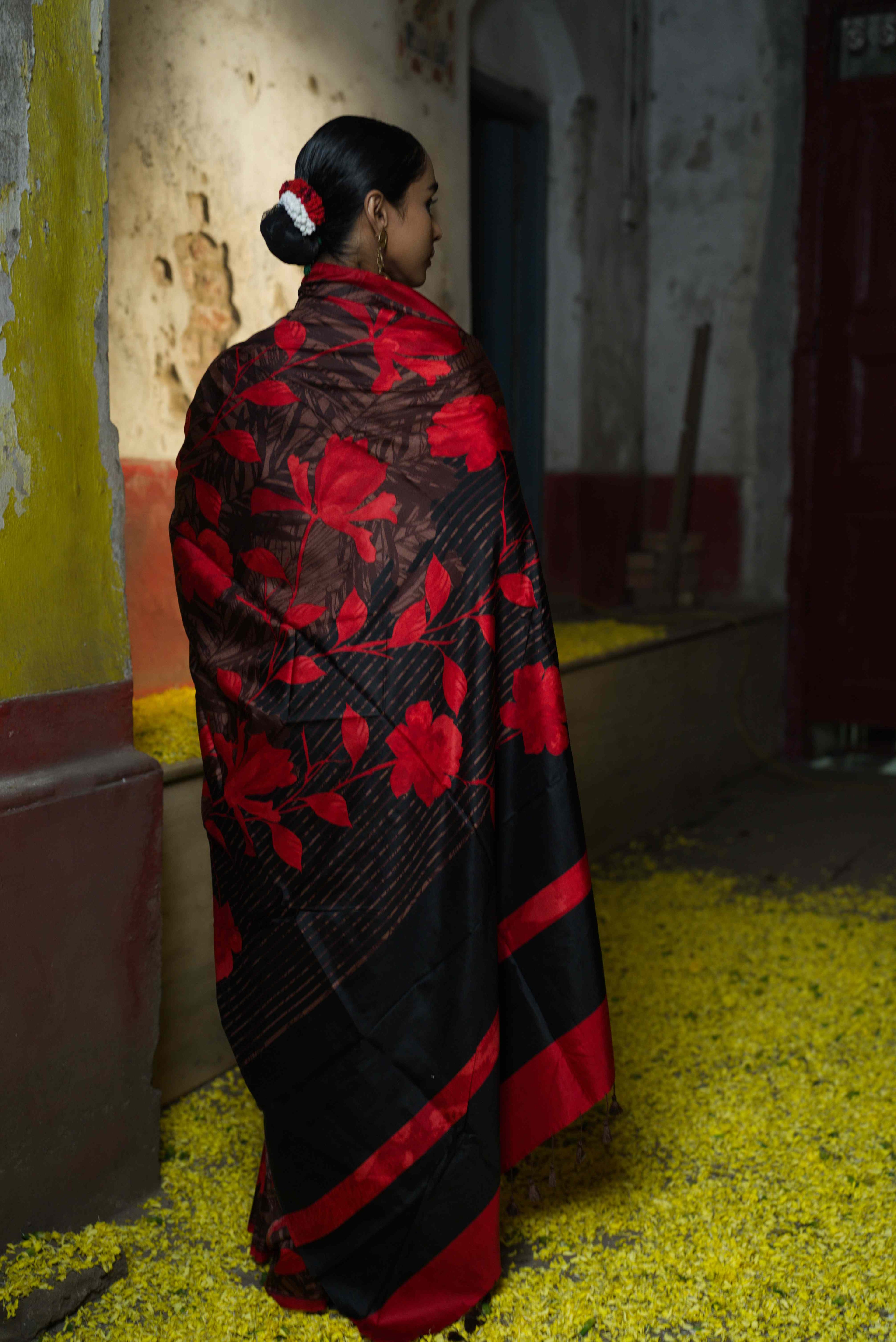 Handwoven Black Printed Pure Silk Saree
