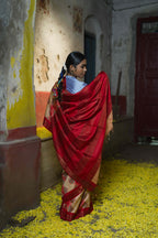 Handwoven Red Printed Pure Silk Saree