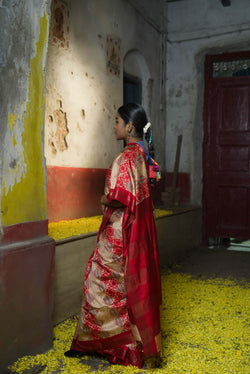 Handwoven red Printed Pure Silk Saree