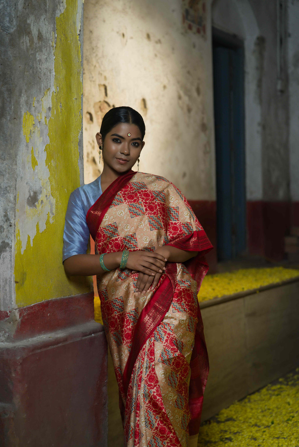 Handwoven Red Printed Pure Silk Saree