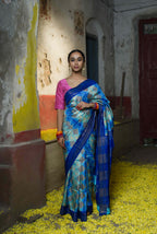 Handwoven Blue Printed Pure Silk Saree