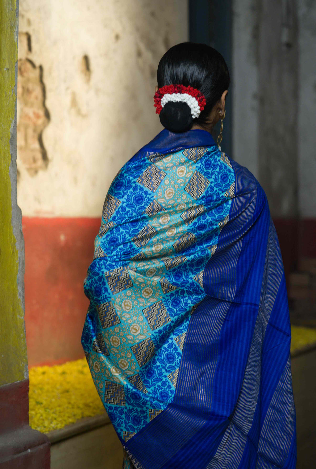 Handwoven Blue Printed Pure Silk Saree