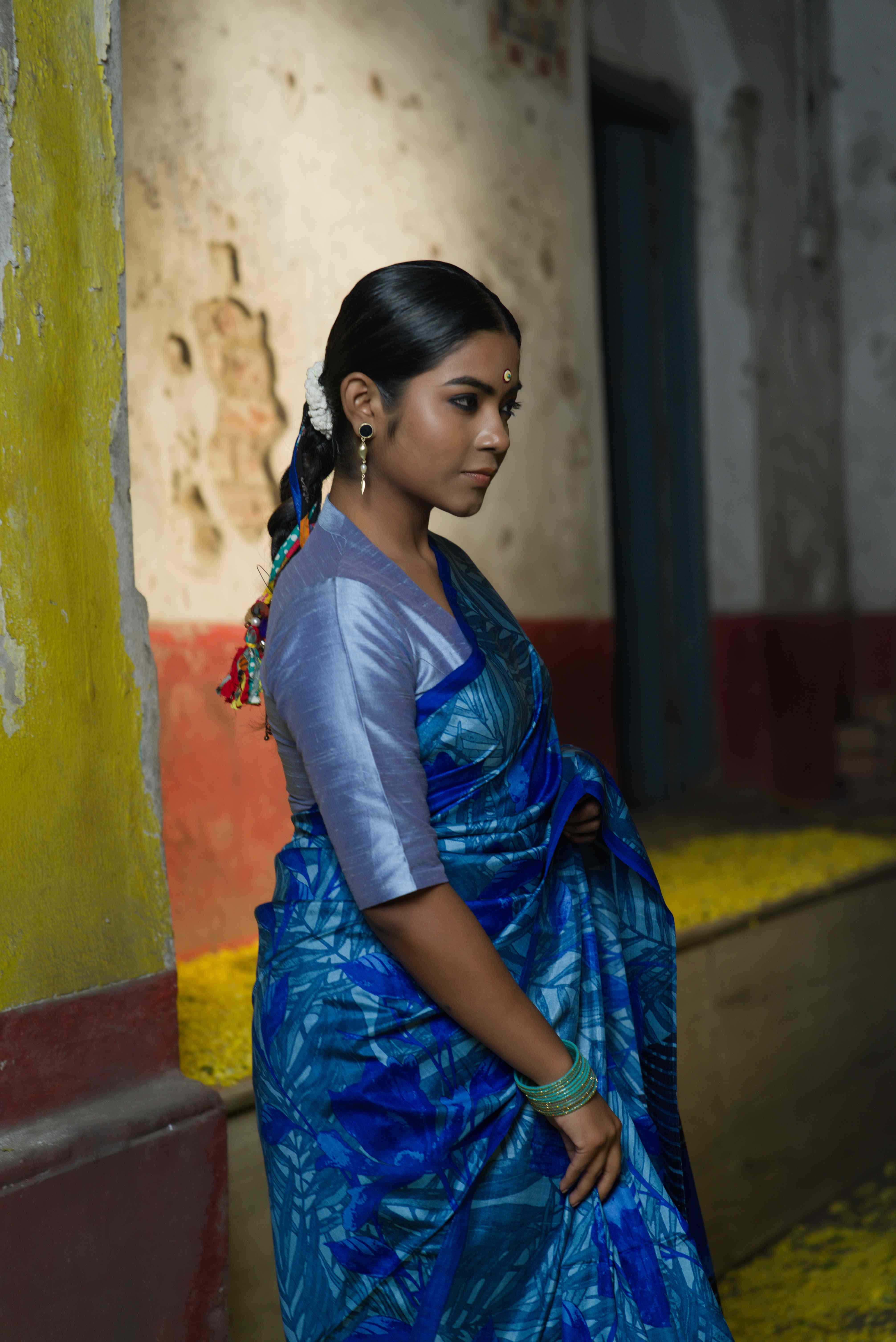 Handwoven Blue Printed Pure Silk  Saree