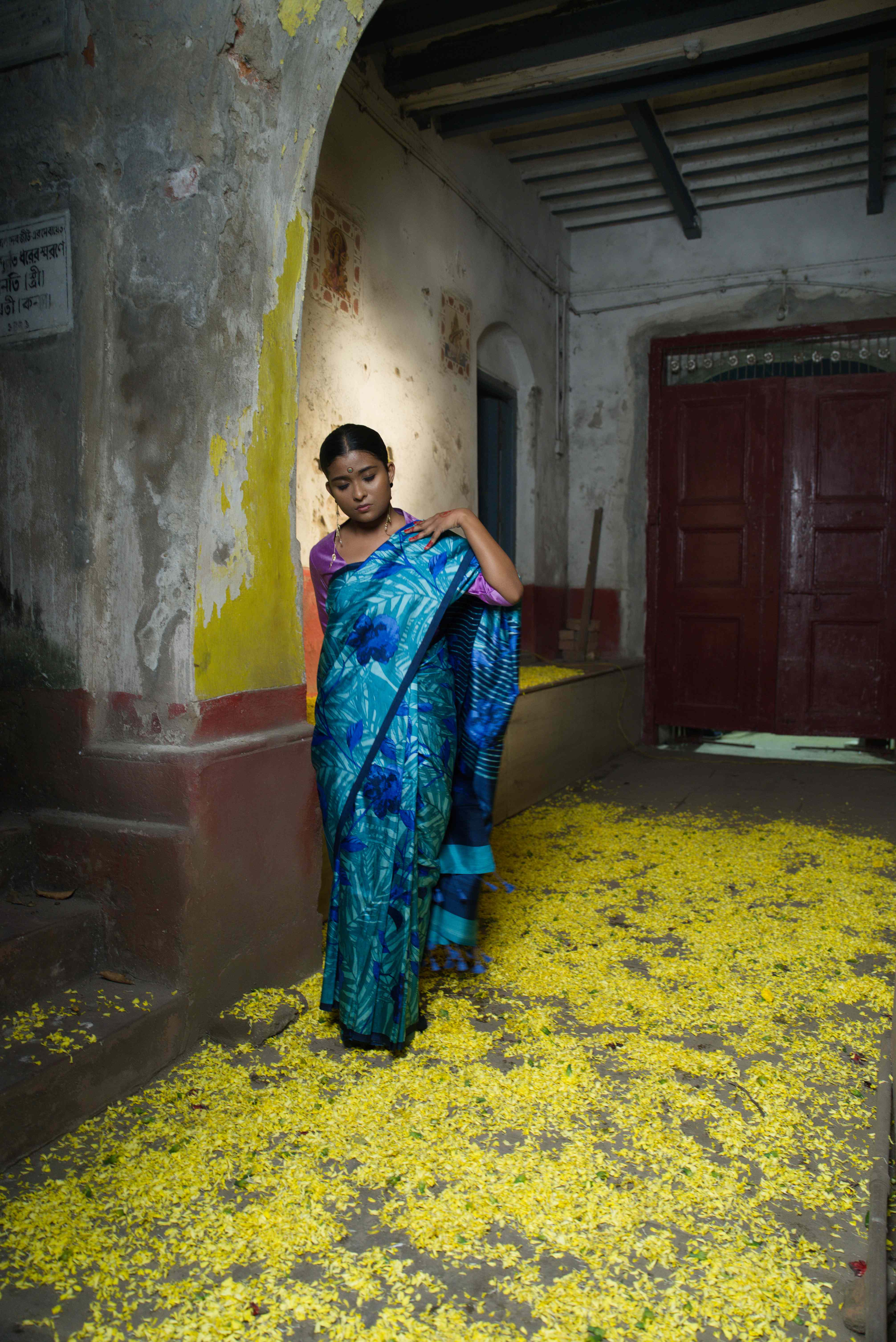 Handwoven Blue Printed Pure Silk  Saree