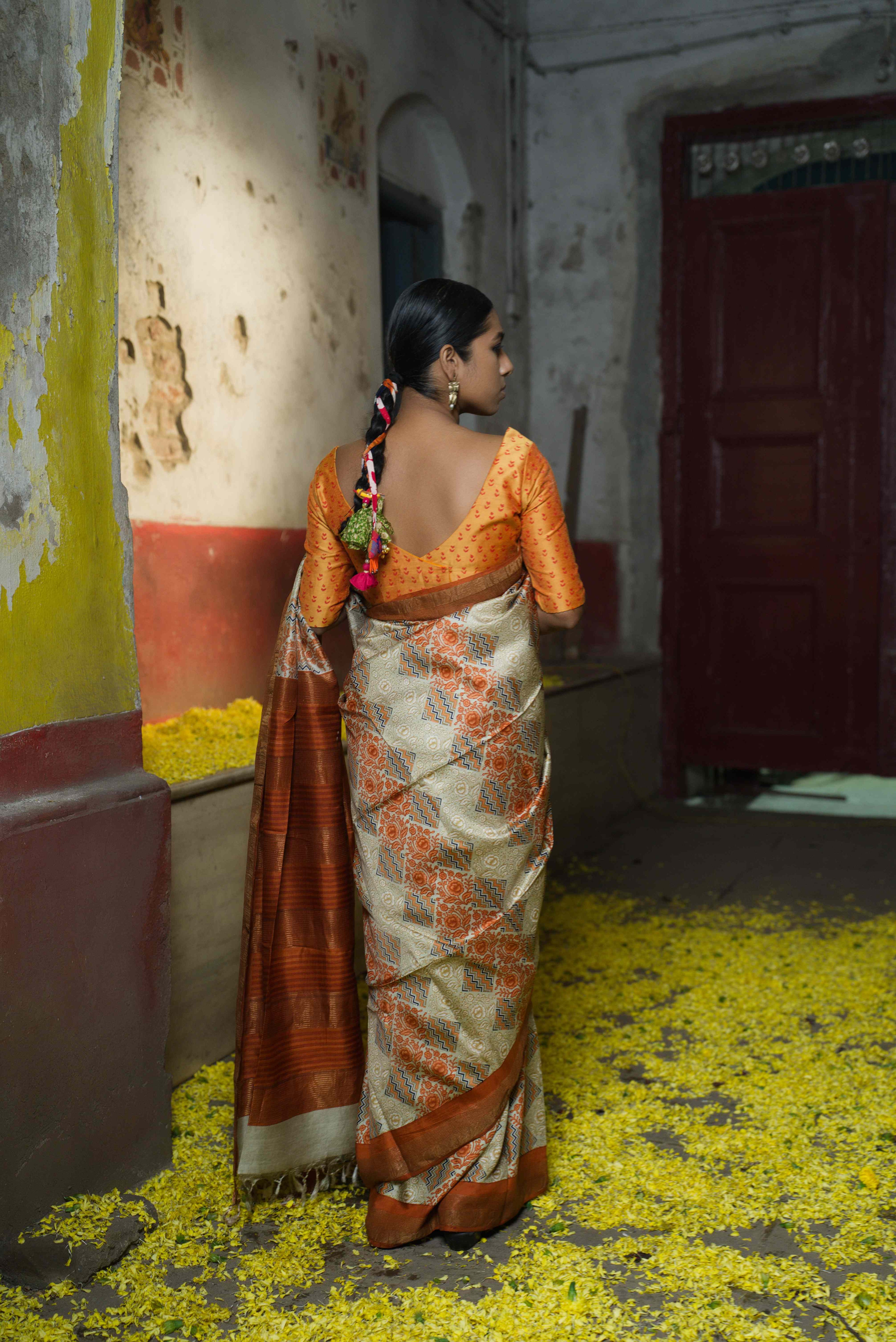 Handwoven Pale Copper Printed Pure Silk Saree