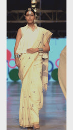 Handwoven Off White Jamdani Saree With Designer Blouse